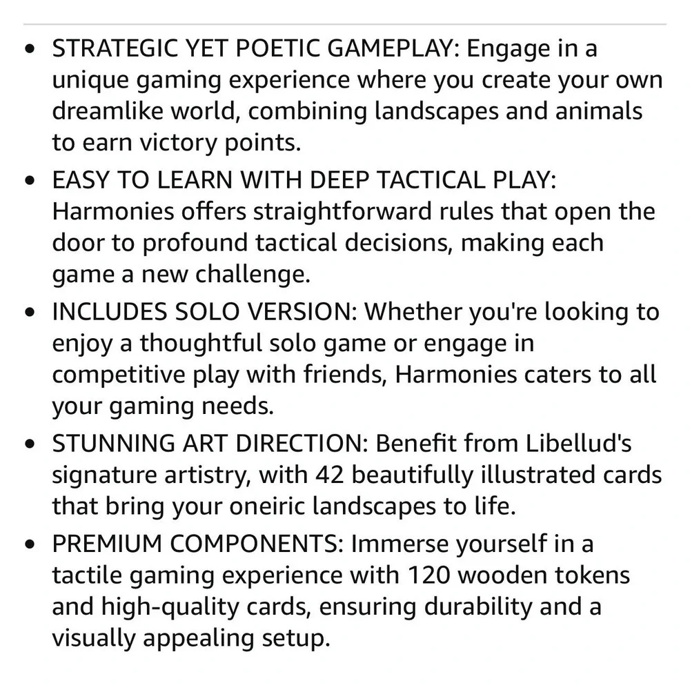 Harmonies Board Game Libellud LIBTL01EN Family Landscape Habitats Animals Solo